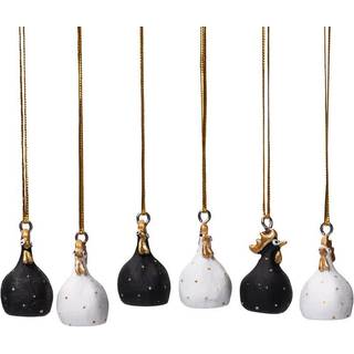 Hængende Høns 6stk mix, white/gold, black/gold H4cm