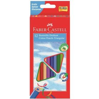 Faber-Castell: 12 trekantede farveblyanter med blyantspidser som gave