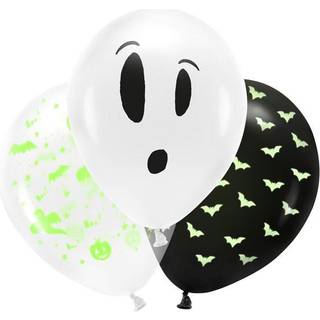 3 stk. Halloween balloner selvlysende 27 cm - BOO! tryk til uhyggelige fester
