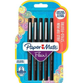 Paper Mate Flair Felt Tip Pens | Medium spids (0,7 mm) | Sort | 5 styk