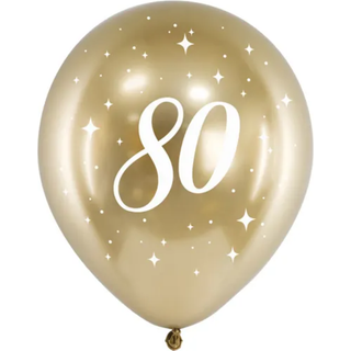 6 stk. Chrome fødselsdagsballoner guld 12" - Skinnende latex til 80 års festpynt