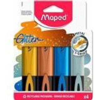 Maped Fluo Peps Classic Metallic Glitter Highlights - Pack of 4 - Study & Organisation - Unik glitterbl?k - Alsidig og behagelig
