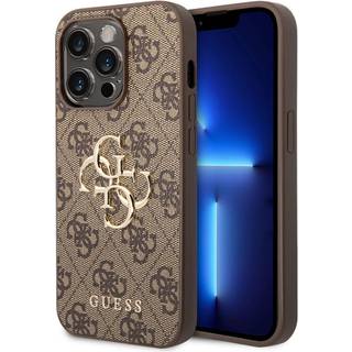 Guess 4G Big Metal Logo iPhone 14 Pro Hybrid Cover - Brun