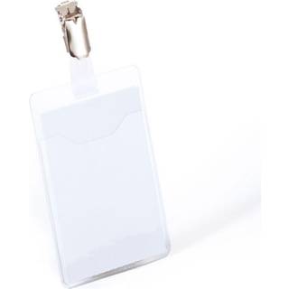 Durable kongresmærke med stropklemme højformat 90x60mm