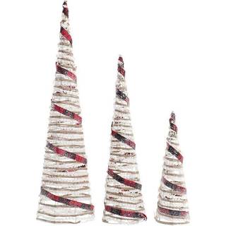 Indretning DKD Home Decor Kegler Jul LED Hvid Sort Rød Natur Sølvfarvet 20 x 20 x 80 cm (3 Dele)