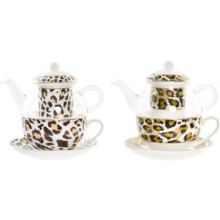 Tekande DKD Home Decor Leopard Krystal Porcelæn Brun Gennemsigtig Hvid (2 enheder)