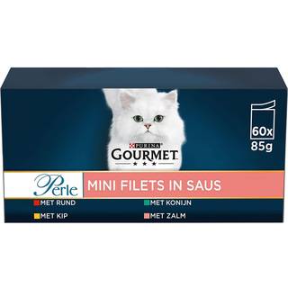 Kattemad Gourmet Perle Mix Kylling Laksefarvet Fisk Oksekød Kanin 60 x 85 g
