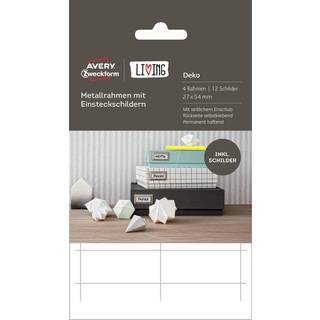 Avery 62021 Selvklæbende metalrammer med indstiksskilte, 27 x 54 mm, sølv, permanent 12 Ark m. 1 Labels