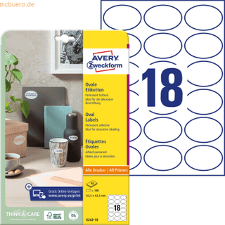 Avery 6242-10 Ovale produktetiketter 63,5x42,3mm 10ark