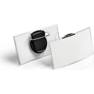 Durable konvex navneskilt med nål/klemme 40x75mm klar, 25 stk