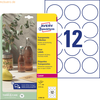 Avery L7787-25 Gennemsigtige runde etiketter Ø60mm 25ark
