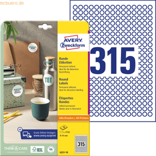 Avery 6221-10 Runde produktetiketter Ø10mm (10ark)