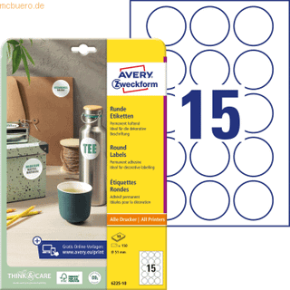 Avery 6225-10 Runde produktetiketter Ø51mm 10ark