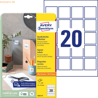 Avery 6252-10 Kvadratiske produktetiketter 45x45mm 10ark
