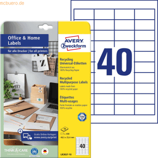 Avery LR3657-10 Universaletiketter af genbrugspapir 48,5x25,4mm 10ark