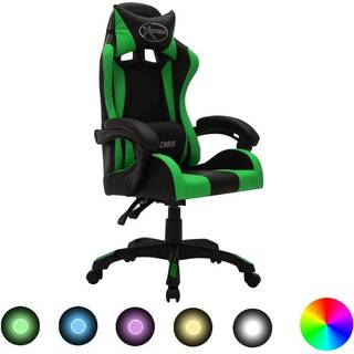 gamingstol m. LED-lys RGB-farver kunstlæder grøn og sort
