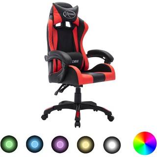 gamingstol m. LED-lys RGB-farver kunstlæder rød og sort