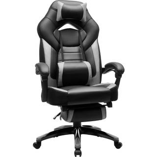 Gaming Stol, Kontorracerstol med Fodstøtte, Ergonomisk Design, Justerbar Nakkestøtte, Lændestøtte, 150 Kg Vægtkapacitet, Sort og Grå