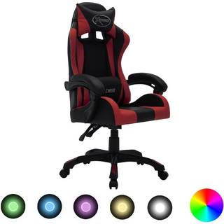 gamingstol m. LED-lys RGB-farver kunstlæder vinrød og sort