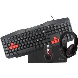 NÖRDIC KIT1, komplet forret gamingkit 4-i-1, tastatur, mus, headset, musemåtte, sort med detaljer i rød