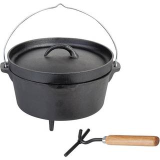 Dutch Oven Gusseisen Topf Set m. Deckelheber Feuertopf Schmortopf für Lagerfeuer