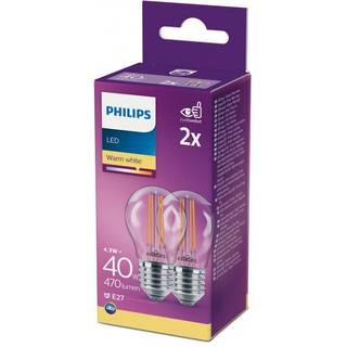 Philips LEDClassic Krone Filament  40W  E27  varm hvid  klar ikke dæmpbar  2-stk  - 8718699664947 ✓ På lager - klar til levering og afhentning