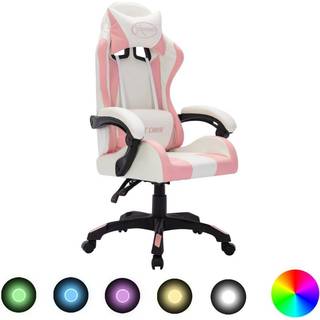 gamingstol med LED-lys RGB-farver kunstlæder pink og sort