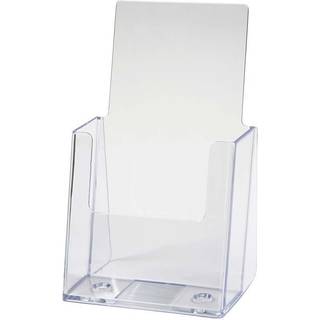 Skråtstillet brochureholder i klar akryl, 110x80x200 mm