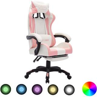 gamingstol med LED-lys RGB-farver kunstlæder pink og hvid