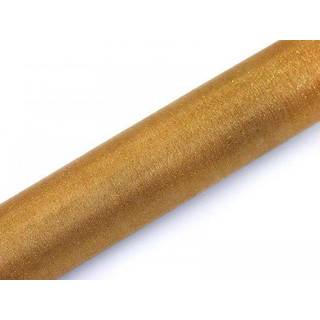 Organza bordløber guld med glitrende effekt, 36 cm bred og 9 meter lang, perfekt til bryllup og festlig dekoration