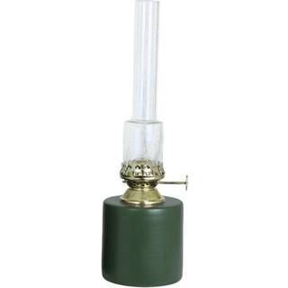 Petroleums lampe / olielampe Strömshaga Rak Lille, grøn plade, brænder i messing, Ø80 mm x 250 mm