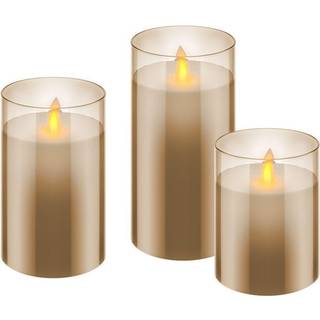 3-pak sandfarvede LED vokslys i glas - Batteri, timerfunktion