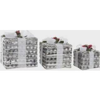Dekorative Æsker med LED Hvid Rød Grøn Sølvfarvet 25 x 25 x 29 cm (3 Dele)