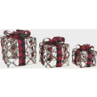 Dekorative Æsker med LED Sølvfarvet Sort Rød Rød/Sort 25 x 25 x 30 cm (3 Dele)