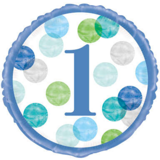 1 års fødselsdag folieballon - Dreng/prikker