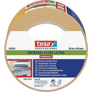 tesa dobbeltklæbbende tape 25mx50mm. PP-tape med klæber af syntetisk gummi. 64620 hvid.