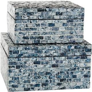 Deco 79 Tr?h?ndlavet dekorativ kasse Dekorative mindesmagekasser med h?ngslet l?g s?t med 2 opbevaringsbokse 10 """" 8 """" W Blue