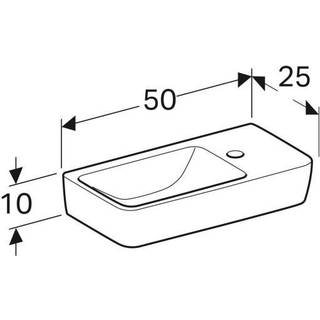 Geberit Renova Compact håndvask kompakt: Hvid, B=50cm, H=15cm, T=25cm, Hanehul=Til højre, Overløb=Uden, Opbevaringsflade=Uden