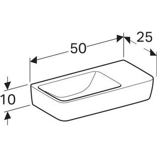Geberit Renova Compact håndvask kompakt: Hvid, B=50cm, H=15cm, T=25cm, Hanehul=Uden, Overløb=Uden, Opbevaringsflade=Til højre