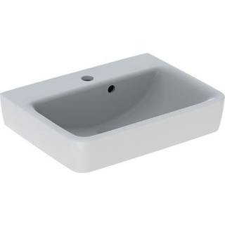 Geberit Renova Plan håndvask til borplademontering med overløb asymmetrisk: B=50cm, T=38cm, Hanehul=Midtpå, Overløb=Synlig, Hvid / KeraTect