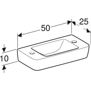 Geberit Renova Compact håndvask kompakt, med fralægningsplads: Hvid, B=50cm, H=15cm, T=25cm, Hanehul=Til højre, Overløb=Uden, Opbevaringsflade=Til venstre