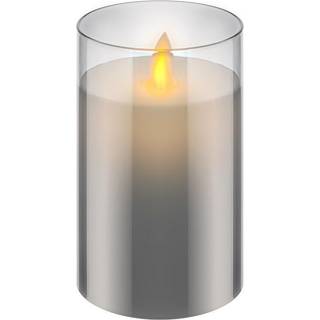 LED ægte vokslys i glas, 7,5 x 12,5 cm - Hvid, grå