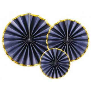 3 stk Rosetter royal blå med guld kant 20-40cm
