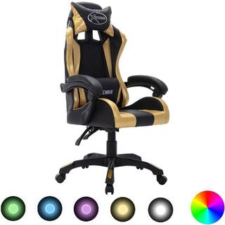 gamingstol m. LED-lys RGB-farver kunstlæder guldfarvet og sort