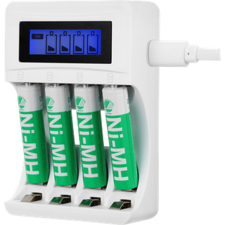 Deltaco USB Batterioplader til 4xAA/AAA Ni-MH/Ni-Cd batterier, inkl AAA batter