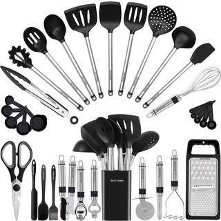 K?kkenredskaber Set-silikone Kogningsredskaber-33 Kitchen Gadgets & Spoons til nonstick-k?kkengrejsilikone og rustfrit st?l Spatel Set-bedste k?k
