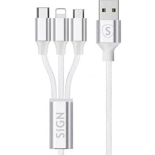 Hvidt SiGN 3-i-1 Lightning, USB-C, Micro-USB kabel 5V, 3A- 0,25m