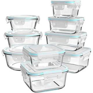AilTec Glass Food Storage Containere med l?g [18 stykker] M?ltid Prep -containere til f?devareopbevaring BPA Gratis & l?kage Bevis (9 l?g og 9 co