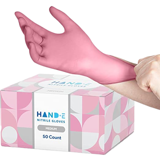 Hand -e Touch Pink Nitrile Disponable Handsker Medium 50 Tælling - Estetiker Nail Tech Microblading Hair Dye & Stylist Salon Cleaning Handsker -