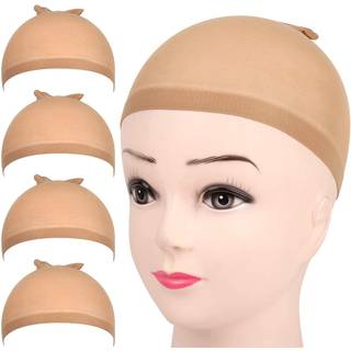 Fandamei 4 stykker lysebrun str?mpe parykk h?tter p? stretchy nylon parykknapper til kvinder